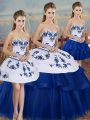 Tulle Sleeveless Floor Length 15th Birthday Dress and Embroidery and Bowknot
