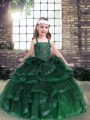 Exquisite Sleeveless Tulle Floor Length Lace Up Little Girls Pageant Gowns in Green with Beading and Ruffles