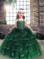Exquisite Sleeveless Tulle Floor Length Lace Up Little Girls Pageant Gowns in Green with Beading and Ruffles