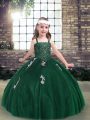 Straps Sleeveless Lace Up Evening Gowns Dark Green Tulle