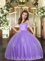 Super Floor Length Lavender Pageant Dress Wholesale Tulle Sleeveless Appliques