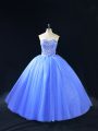 Blue Lace Up Sweetheart Beading 15th Birthday Dress Tulle Sleeveless
