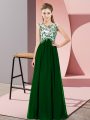 Floor Length Zipper Wedding Party Dress Dark Green for Wedding Party with Beading and Appliques