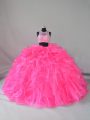 Elegant Hot Pink Zipper Scoop Beading and Ruffles Sweet 16 Dresses Organza Sleeveless Court Train