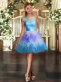 Multi-color Ball Gowns Lace and Ruffles Homecoming Dress Backless Tulle Sleeveless Mini Length