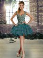 Dark Green Ball Gowns Straps Sleeveless Organza Mini Length Lace Up Beading and Lace Prom Dress
