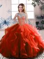 Floor Length Ball Gowns Sleeveless Rust Red Sweet 16 Quinceanera Dress Lace Up