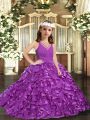 Most Popular Purple V-neck Zipper Ruffles and Ruching Little Girls Pageant Dress Wholesale Sleeveless