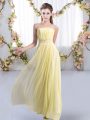 Sleeveless Beading Lace Up Quinceanera Court of Honor Dress with Yellow Sweep Train