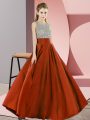 Custom Design Beading Prom Dress Rust Red Backless Sleeveless Floor Length