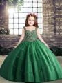 On Sale Dark Green Ball Gowns Straps Sleeveless Tulle Floor Length Lace Up Beading Kids Pageant Dress