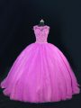 Flirting Lilac Lace Up Scoop Beading and Lace Quinceanera Gown Tulle Sleeveless