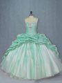 Ideal Apple Green Organza and Taffeta Lace Up Quinceanera Gowns Sleeveless Brush Train Beading and Pick Ups