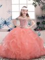 Amazing Ball Gowns Little Girls Pageant Gowns Watermelon Red Straps Tulle Sleeveless Floor Length Lace Up