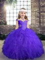 Purple Sleeveless Floor Length Beading and Ruffles Lace Up Kids Formal Wear