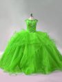 Nice Sleeveless Beading and Ruffles Lace Up Sweet 16 Quinceanera Dress with Brush Train