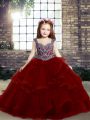 Sleeveless Lace Up Floor Length Beading and Ruffles Pageant Gowns For Girls