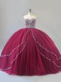 Spectacular Burgundy 15th Birthday Dress Tulle Brush Train Sleeveless Beading