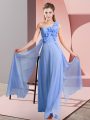 Sumptuous One Shoulder Sleeveless Lace Up Damas Dress Blue Chiffon