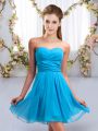 Aqua Blue Empire Chiffon Sweetheart Sleeveless Ruching Mini Length Lace Up Court Dresses for Sweet 16
