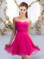 Sleeveless Mini Length Ruching Lace Up Bridesmaid Gown with Fuchsia