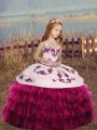 Hot Selling Floor Length Fuchsia Pageant Gowns For Girls Organza Sleeveless Embroidery and Ruffles