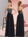 New Style Black Empire Beading Prom Dresses Lace Up Chiffon Sleeveless Floor Length