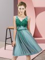 Custom Designed Aqua Blue Sleeveless Tulle Lace Up Quinceanera Court of Honor Dress for Wedding Party