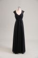 Fantastic Black Cap Sleeves Floor Length Lace Zipper Evening Dress