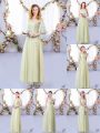 Trendy Yellow Green Empire Off The Shoulder Half Sleeves Tulle Floor Length Side Zipper Lace and Belt Wedding Party Dress