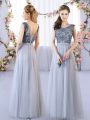 Grey Lace Up Vestidos de Damas Appliques Sleeveless Floor Length