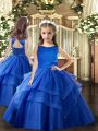 Floor Length Ball Gowns Sleeveless Royal Blue Little Girl Pageant Dress Lace Up