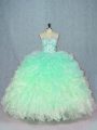 Sweet Sleeveless Organza Floor Length Lace Up Quinceanera Gowns in Green with Beading and Ruffles