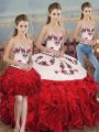 Spectacular Sweetheart Sleeveless Organza Sweet 16 Dresses Embroidery and Ruffles and Bowknot Lace Up