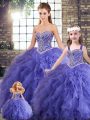 Lavender Sleeveless Floor Length Beading and Ruffles Lace Up Sweet 16 Dresses