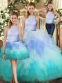 Spectacular Tulle High-neck Sleeveless Backless Ruffles Sweet 16 Quinceanera Dress in Multi-color