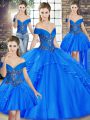 Graceful Floor Length Ball Gowns Sleeveless Royal Blue Vestidos de Quinceanera Lace Up