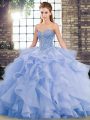 Lavender Ball Gowns Sweetheart Sleeveless Tulle Brush Train Lace Up Beading and Ruffles Vestidos de Quinceanera