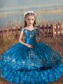 Blue Sleeveless Satin and Organza Lace Up Girls Pageant Dresses for Wedding Party