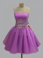 Lilac Ball Gowns Beading Dress for Prom Lace Up Organza Sleeveless Mini Length