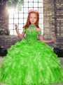 Graceful Beading and Ruffles Little Girls Pageant Gowns Lace Up Sleeveless Floor Length