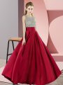 Noble Scoop Sleeveless Backless Wine Red Elastic Woven Satin