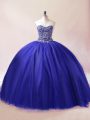 High Class Royal Blue Lace Up 15th Birthday Dress Beading Sleeveless Floor Length