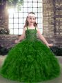 Sleeveless Organza Floor Length Lace Up Little Girl Pageant Gowns in Green with Beading