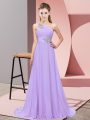 Smart Lavender Sleeveless Floor Length Beading Lace Up Prom Homecoming Dress