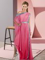 Empire Evening Dress Watermelon Red One Shoulder Chiffon Sleeveless Asymmetrical Side Zipper