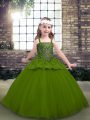Dramatic Sleeveless Tulle Floor Length Lace Up Pageant Gowns For Girls in Olive Green with Beading