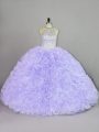 Enchanting Organza Halter Top Sleeveless Lace Up Beading and Ruffles Sweet 16 Quinceanera Dress in Lavender