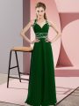 Suitable Dark Green Straps Backless Beading Prom Evening Gown Sleeveless