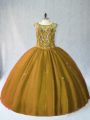 Decent Brown Sleeveless Beading Floor Length 15th Birthday Dress
